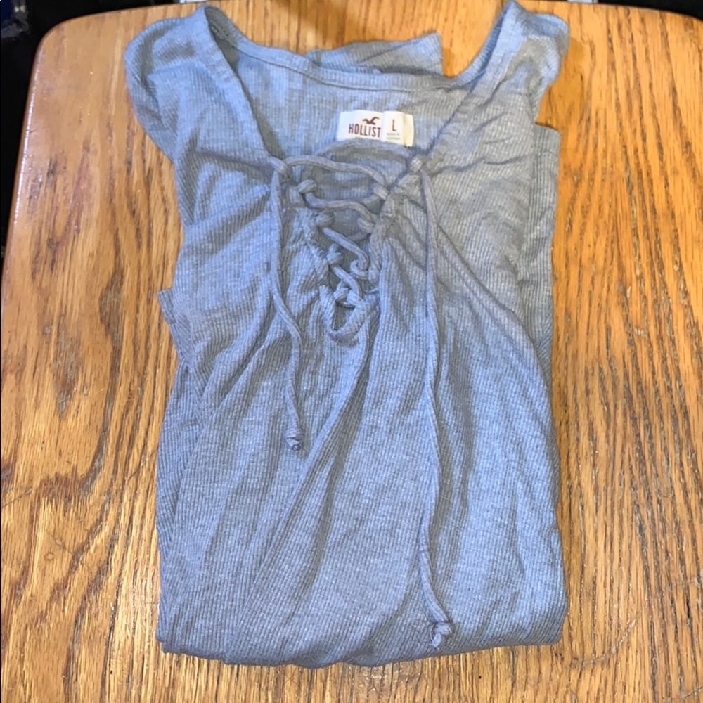 Hollister Gray Lace-Up Tee